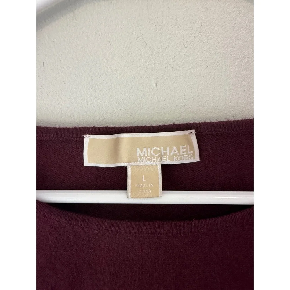 Michael Kors Womens Burgundy Long Sleeve Knit Sweater Gold Logo Plate Size L